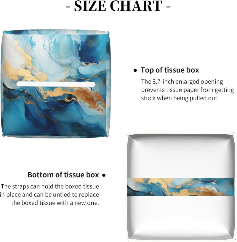 sndheke Blue Gold Marble Tissue Box Cover Square,Abstract Liquid Marble Texture Tissue Box Holder Waterproof Leather Facial Paper Organizer Dispenser for Bathroom Home Car Nightstand Vanity Desk - Image 5
